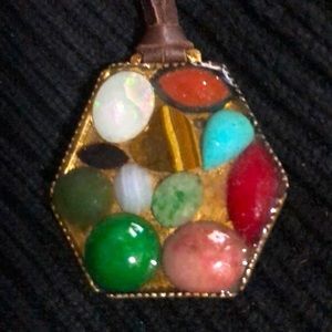 Multiple Gemstone in brass & resin Necklace